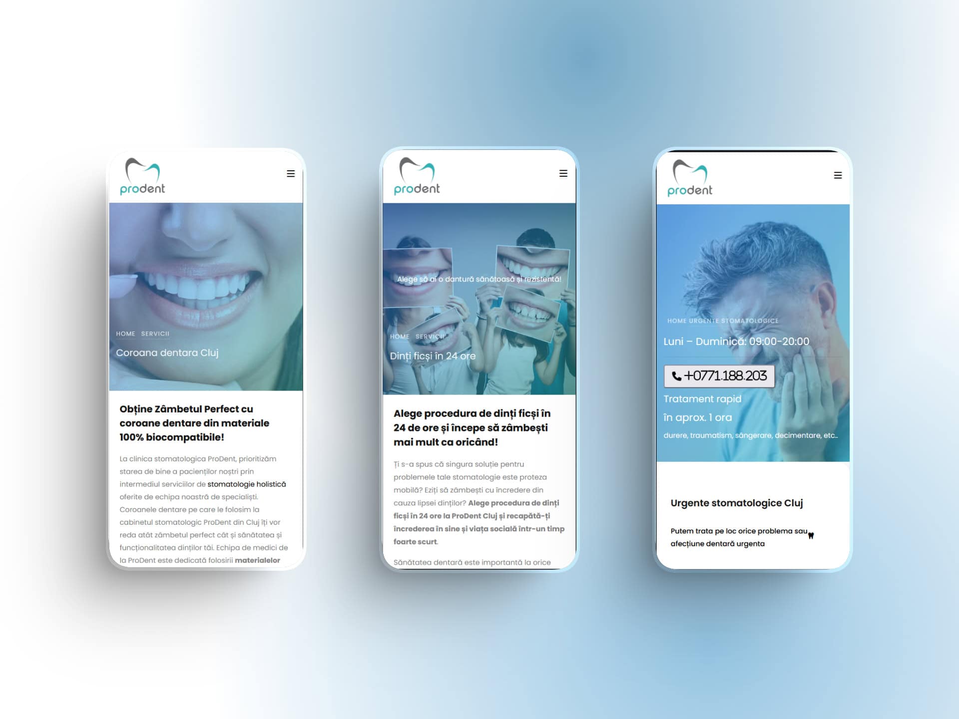 Aplicații mobile pentru programări și informații despre serviciile stomatologice Prodent.